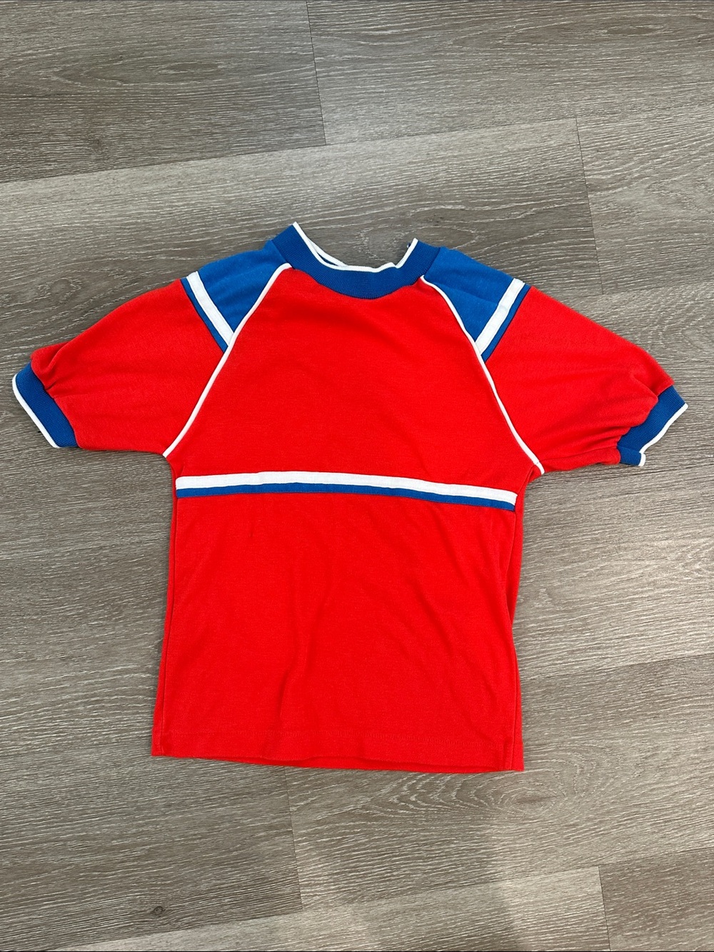 Kids Red & Blue Athletic Tee - Short Sleeve Top 70s 80s